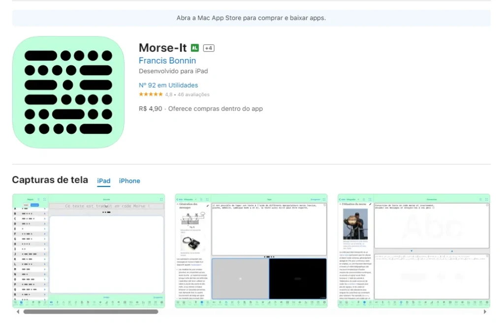 página de download do aplicativo morse-it